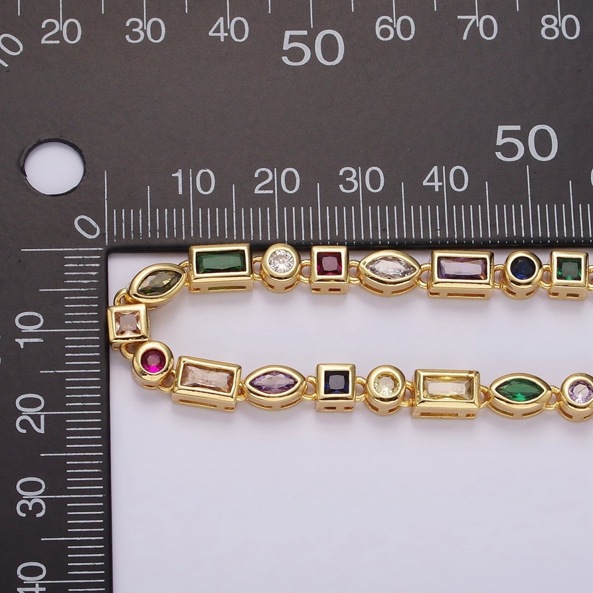 14K Gold Filled CZ Multicolor Geometric 16 Inch Choker Designed Necklace in Gold & Silver | WA-2250 WA-2251 Clearance Pricing - DLUXCA