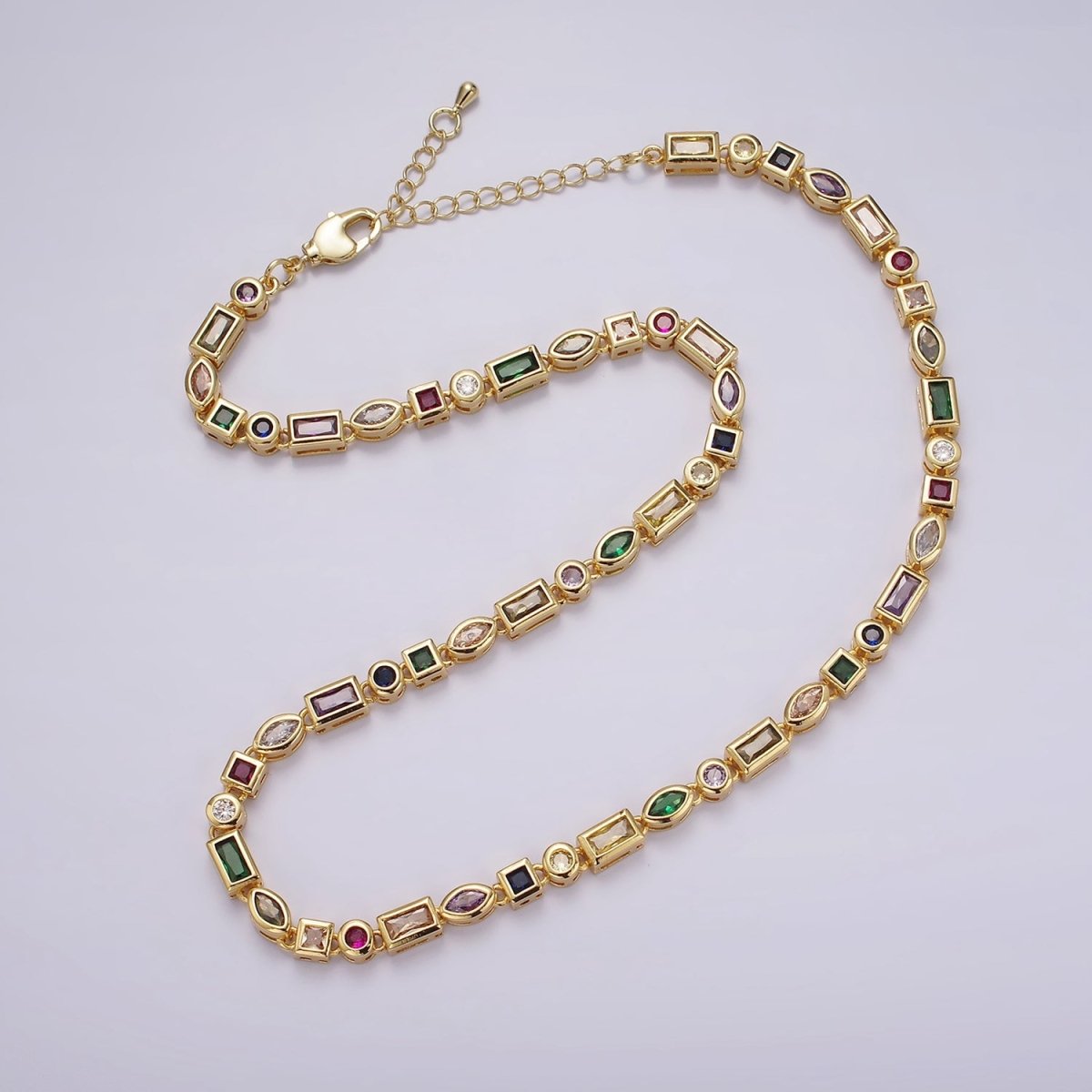 14K Gold Filled CZ Multicolor Geometric 16 Inch Choker Designed Necklace in Gold & Silver | WA-2250 WA-2251 Clearance Pricing - DLUXCA