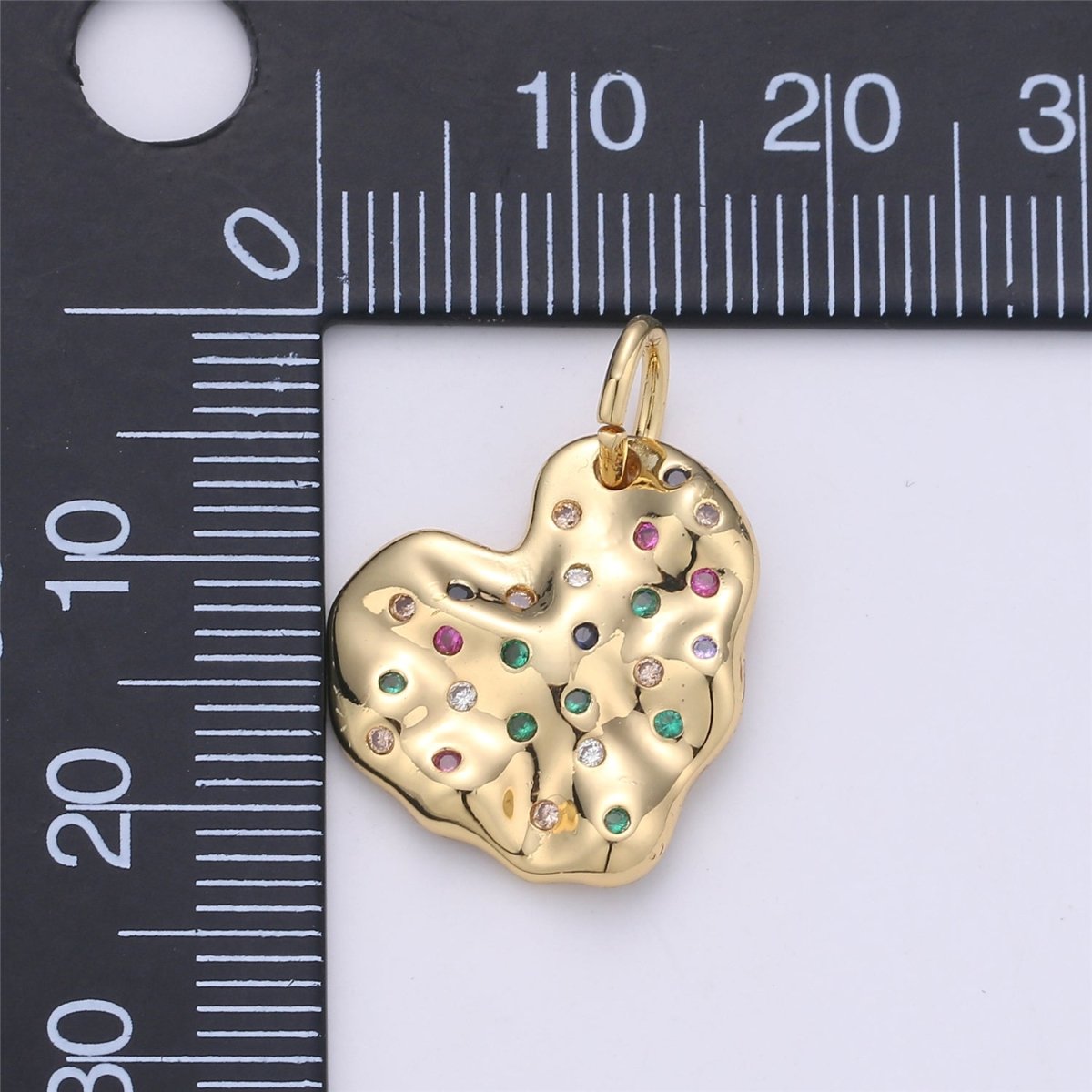 14K Gold Filled CZ Multicolor Hammered Heart Charm in Gold & Silver | C916 E793 - DLUXCA