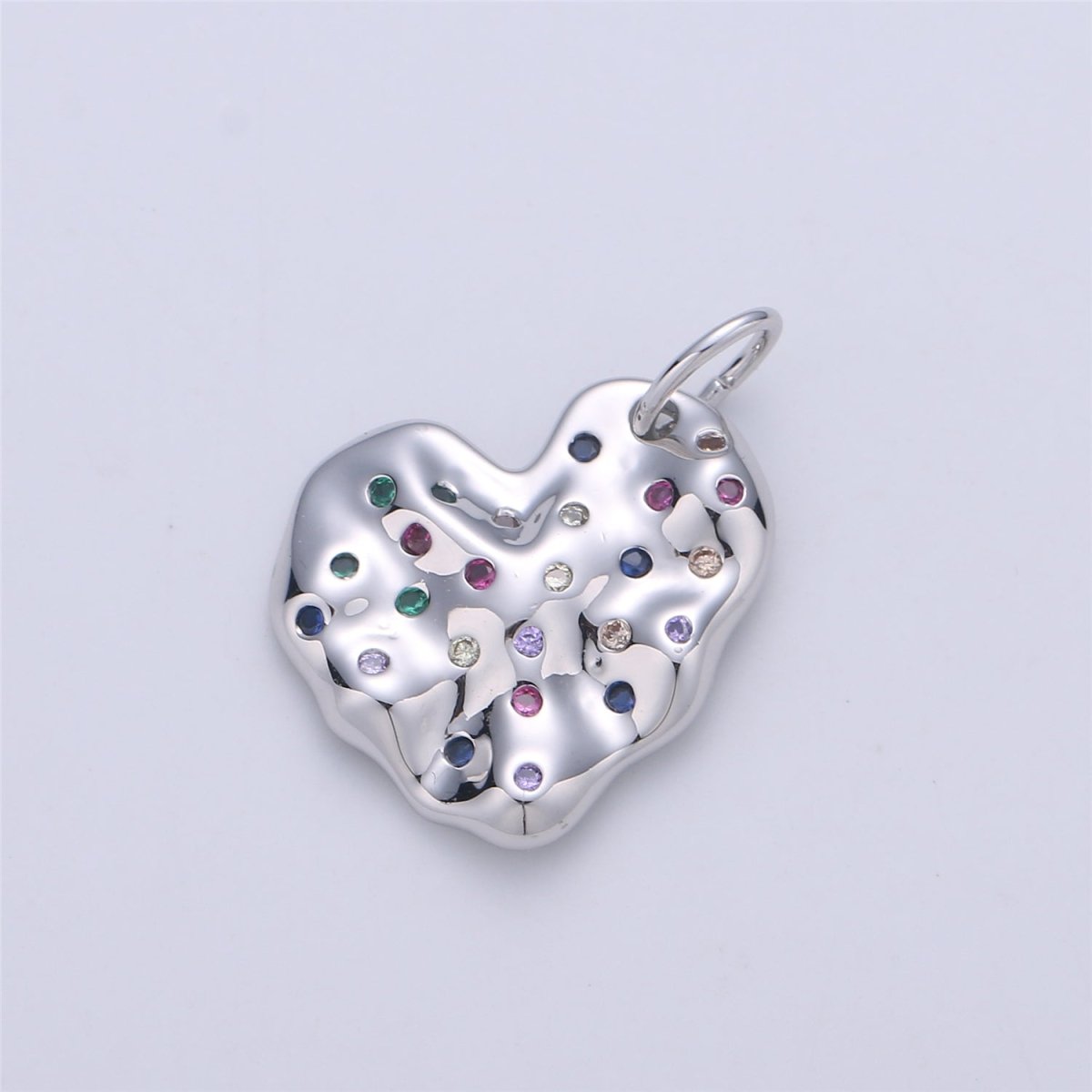 14K Gold Filled CZ Multicolor Hammered Heart Charm in Gold & Silver | C916 E793 - DLUXCA