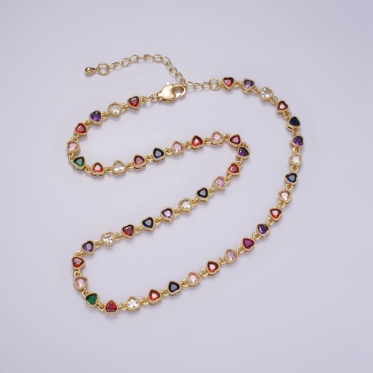 14K Gold Filled CZ Multicolor Heart Bezel 15 Inch Necklace in Gold & Silver | WA-2244 WA-2245 Clearance Pricing - DLUXCA