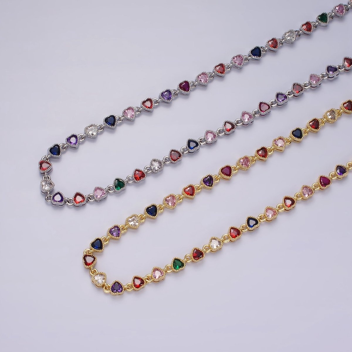14K Gold Filled CZ Multicolor Heart Bezel 15 Inch Necklace in Gold & Silver | WA-2244 WA-2245 Clearance Pricing - DLUXCA