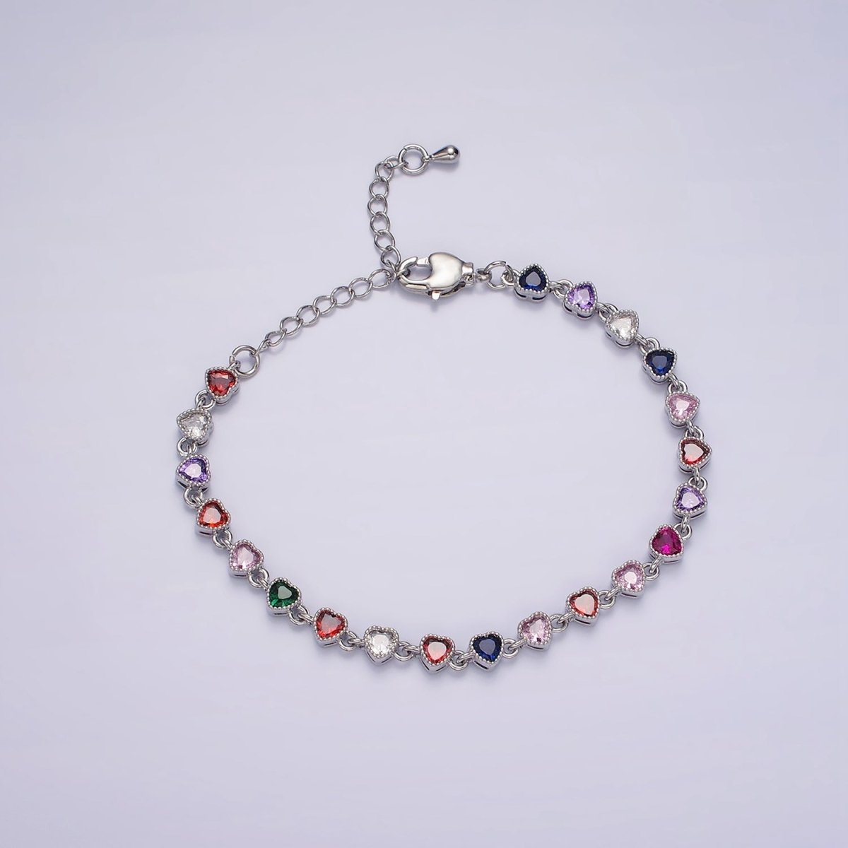 14K Gold Filled CZ Multicolor Heart Bezel 7 Inch Bracelet in Gold & Silver | WA-2230 WA-2231 Clearance Pricing - DLUXCA