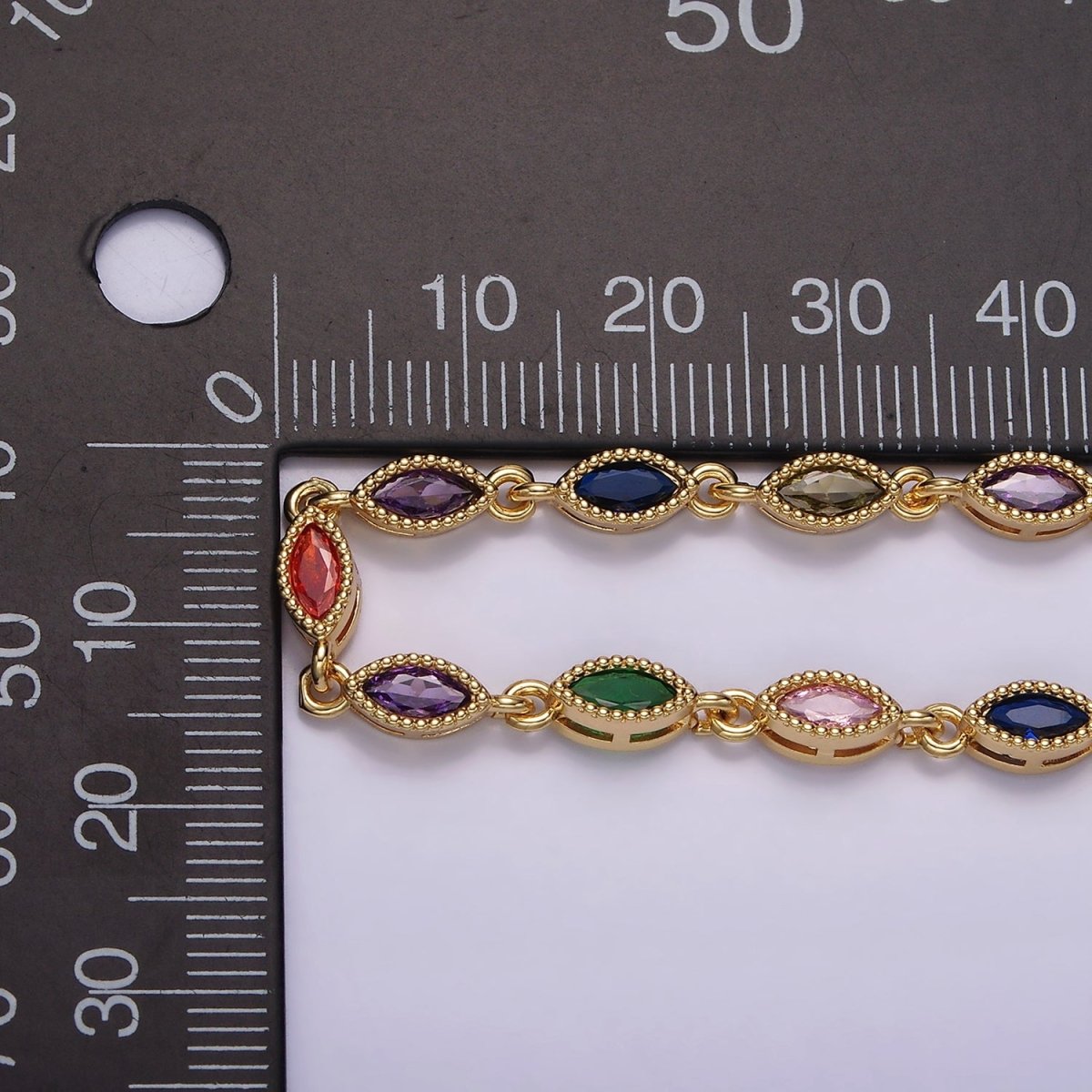 14K Gold Filled CZ Multicolor Marquise Bezel 16 Inch Necklace in Gold & Silver | WA-2240 WA-2241 Clearance Pricing - DLUXCA