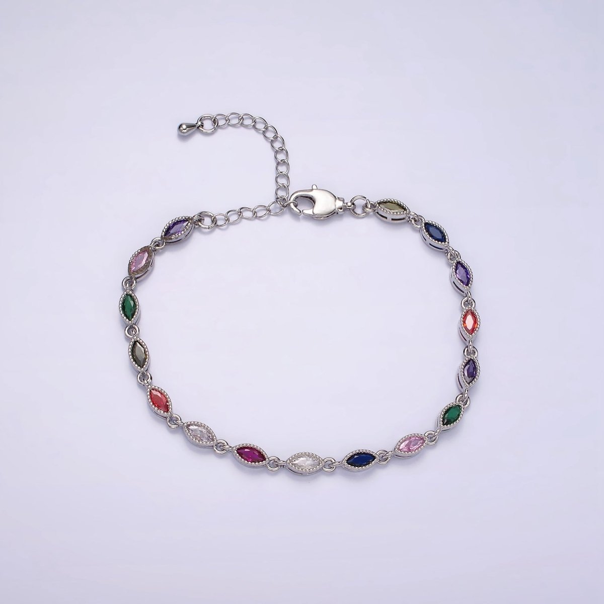 14K Gold Filled CZ Multicolor Marquise Bezel 7 Inch Bracelet in Gold & Silver | WA-2232 WA-2233 Clearance Pricing - DLUXCA