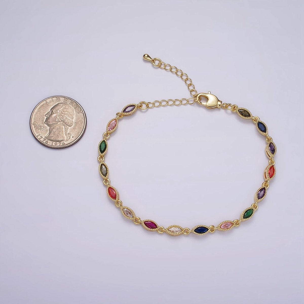 14K Gold Filled CZ Multicolor Marquise Bezel 7 Inch Bracelet in Gold & Silver | WA-2232 WA-2233 Clearance Pricing - DLUXCA