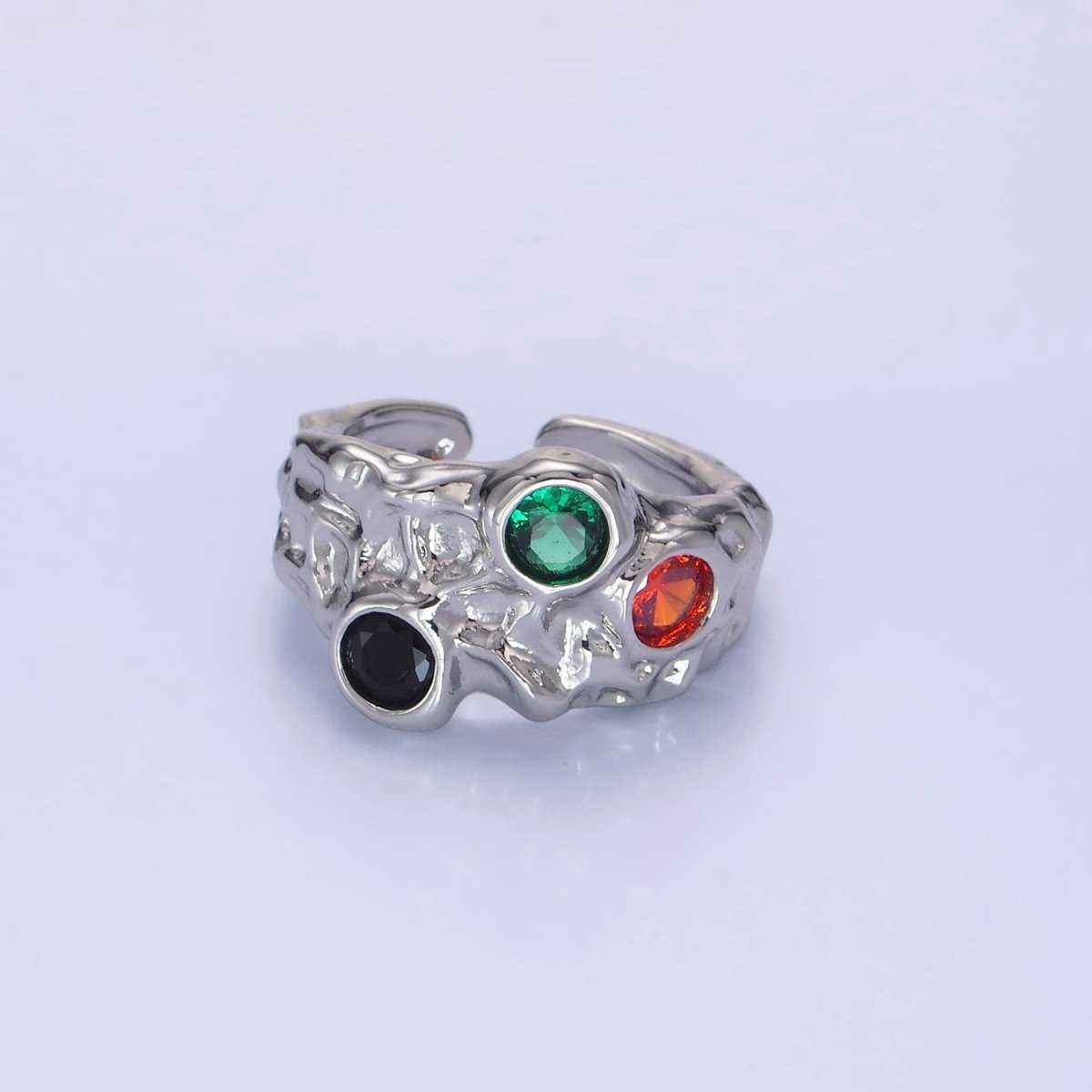 14K Gold Filled CZ Multicolor Molten Hammered Ring in Gold & Silver | O1333 O1334 - DLUXCA