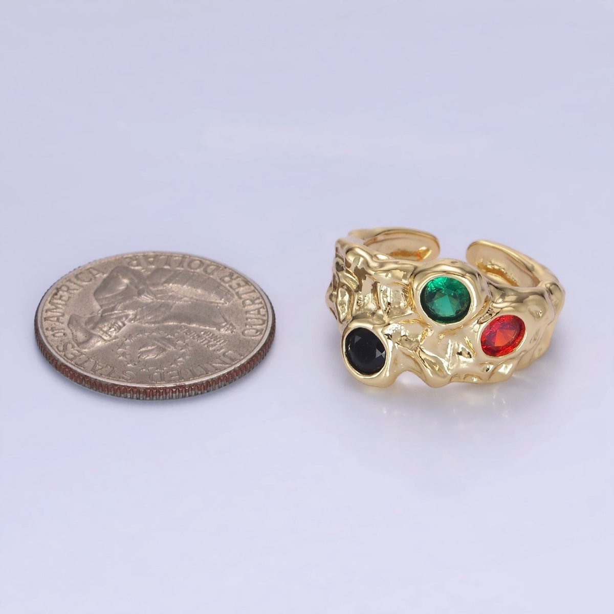 14K Gold Filled CZ Multicolor Molten Hammered Ring in Gold & Silver | O1333 O1334 - DLUXCA