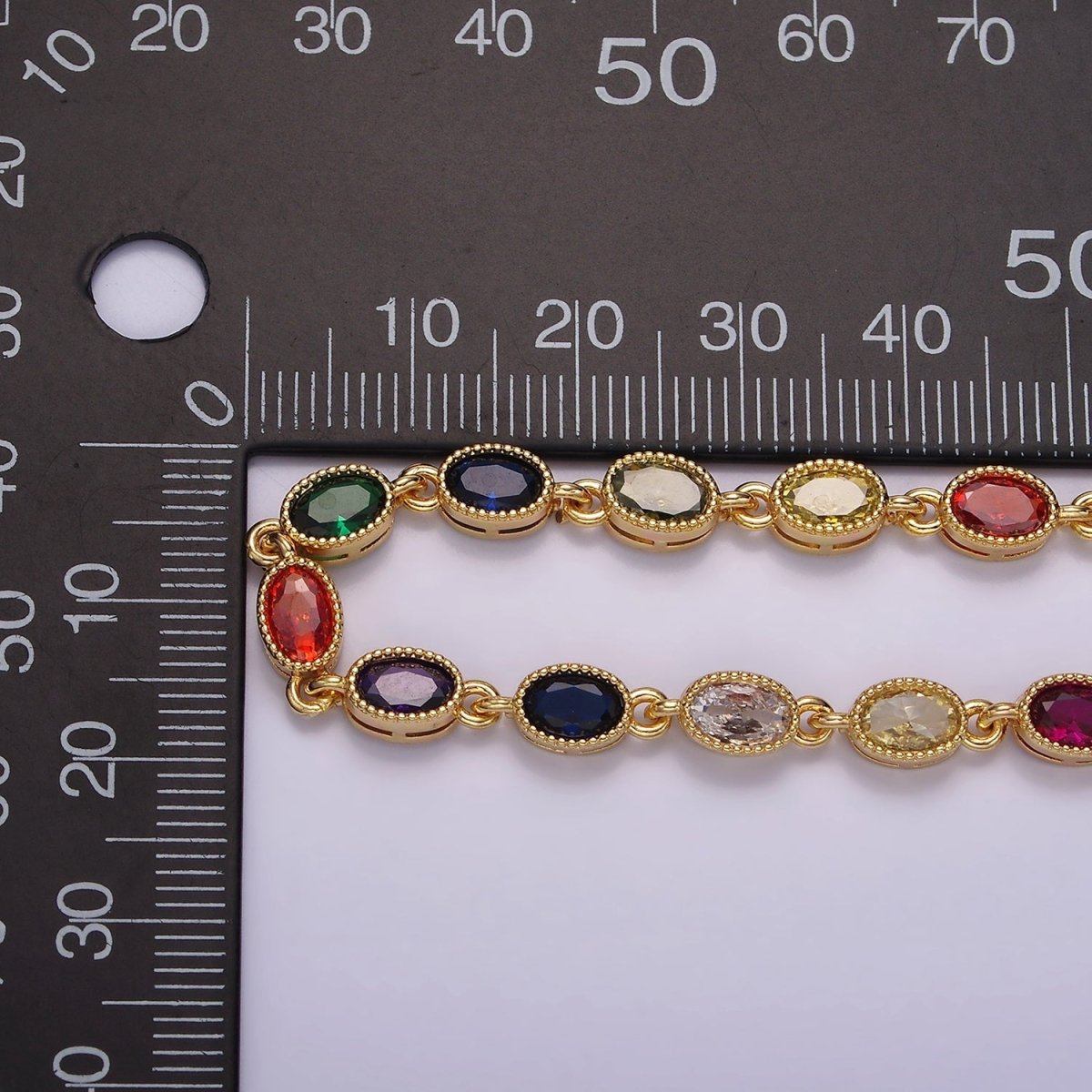 14K Gold Filled CZ Multicolor Oval Bezel 16 Inch Necklace in Gold & Silver | WA-2246 WA-2247 - DLUXCA