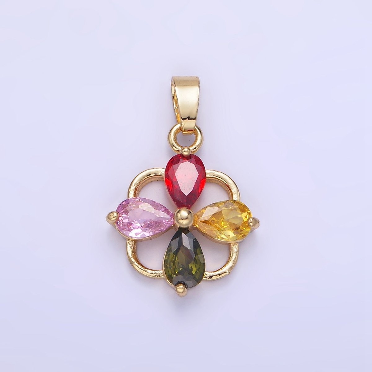 14K Gold Filled CZ Multicolor Teardrop Open Square Bail Pendant | AA1179 - DLUXCA