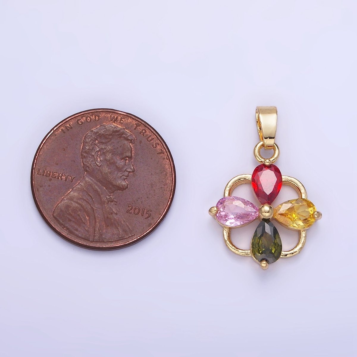 14K Gold Filled CZ Multicolor Teardrop Open Square Bail Pendant | AA1179 - DLUXCA