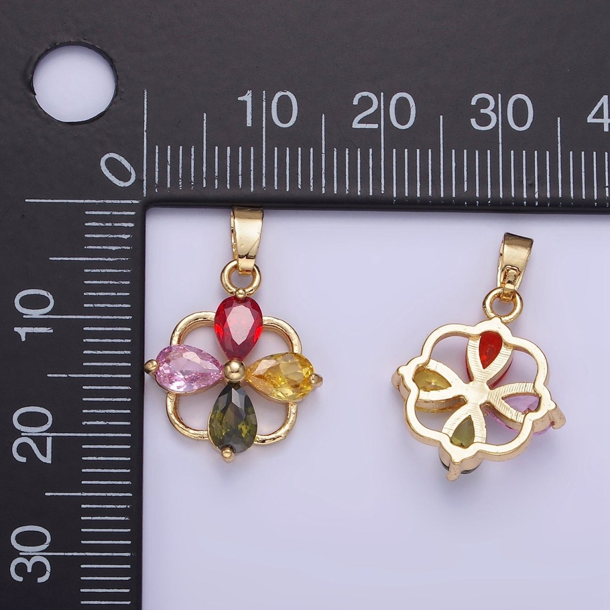 14K Gold Filled CZ Multicolor Teardrop Open Square Bail Pendant | AA1179 - DLUXCA