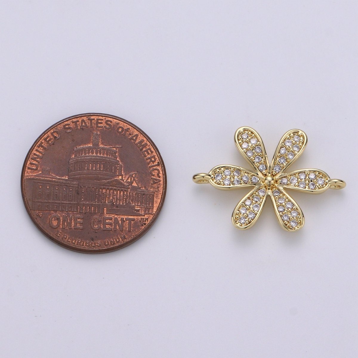 14K Gold Filled CZ paved Connectors, Floral Charm Cubic Micro paved, Petal Jewelry Craft Supply, Spring, Jasmine, Nature Lover Gift F-503 - DLUXCA