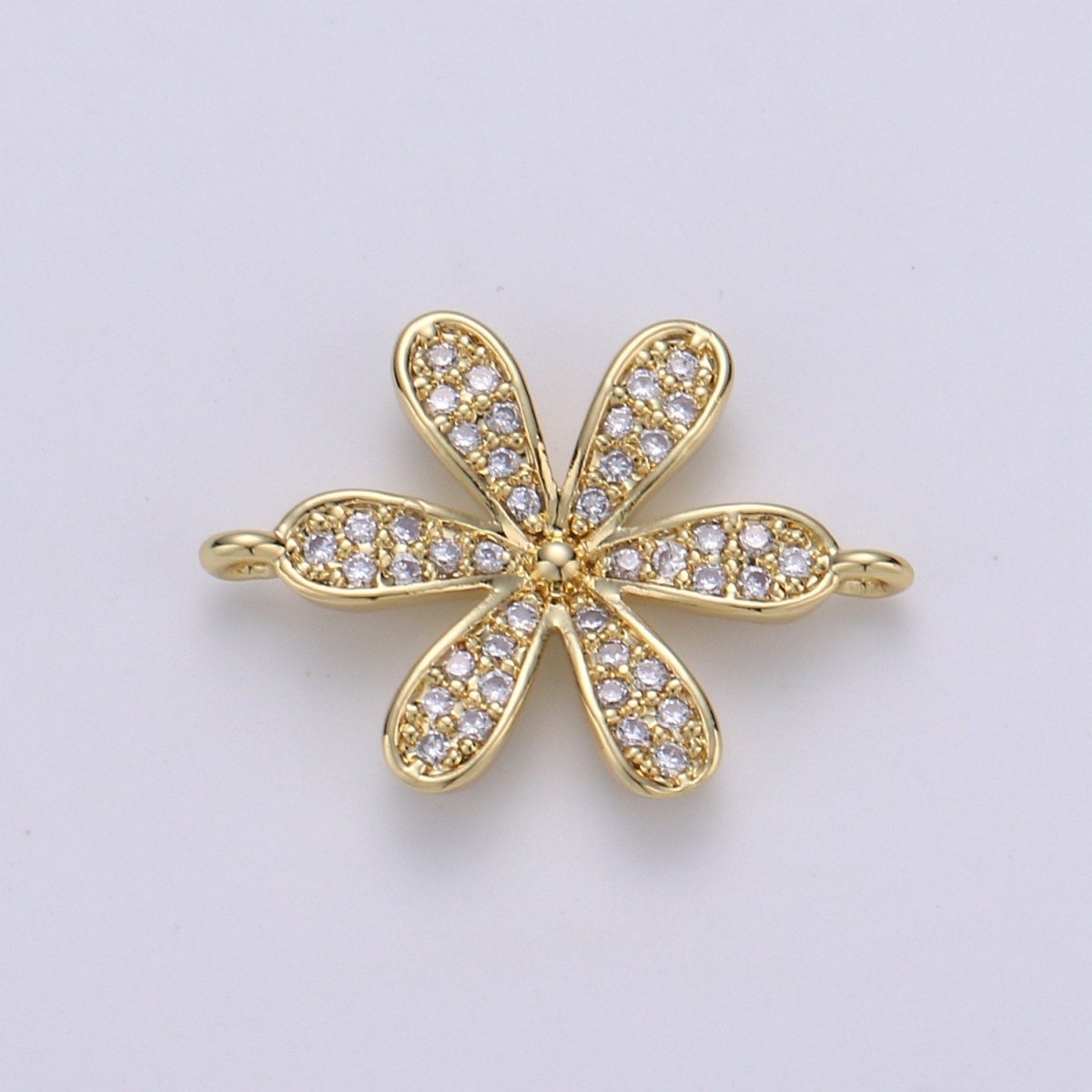 14K Gold Filled CZ paved Connectors, Floral Charm Cubic Micro paved, Petal Jewelry Craft Supply, Spring, Jasmine, Nature Lover Gift F-503 - DLUXCA