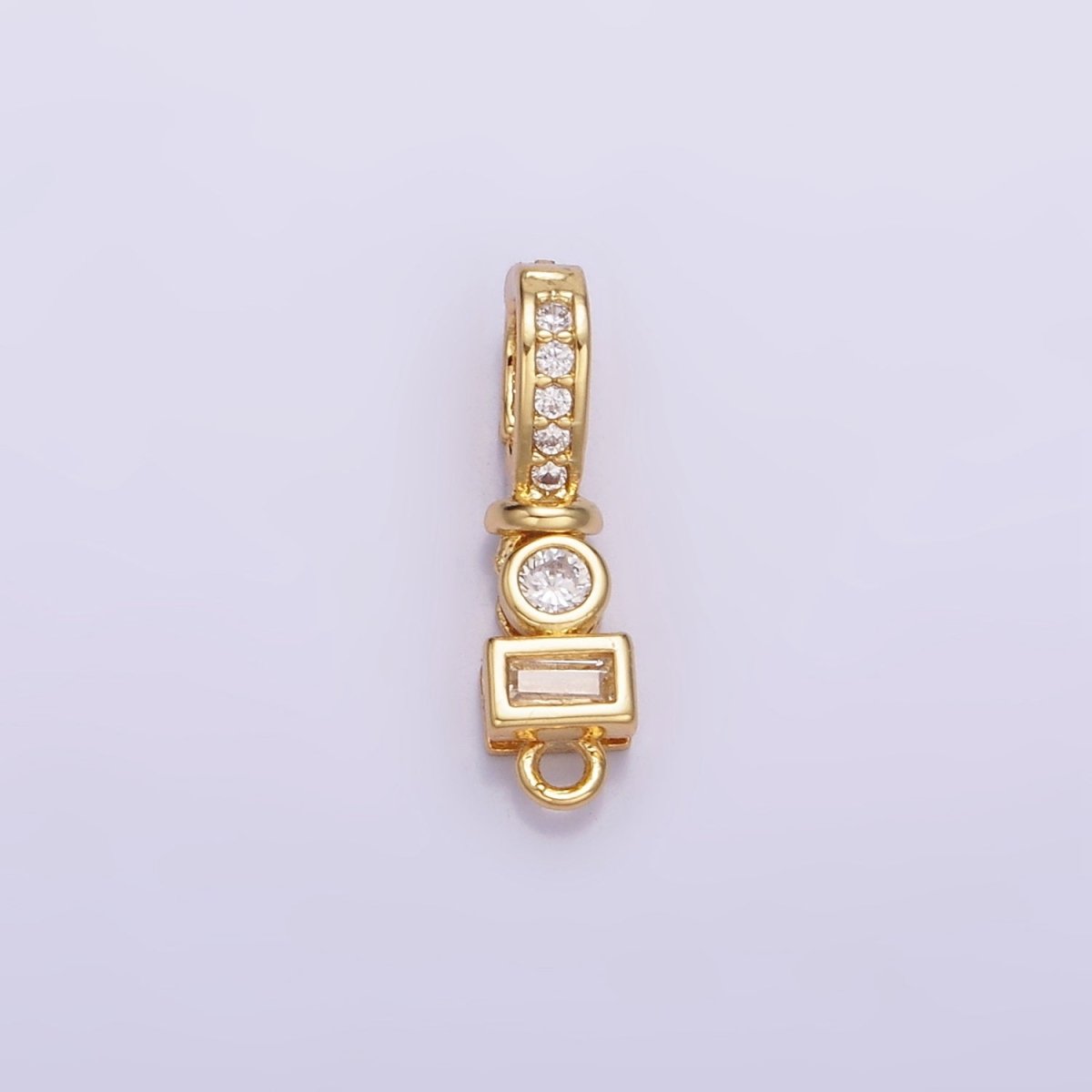 14K Gold Filled CZ Round Baguette Micro Paved Bail Findings in Gold & Silver | Z720 - DLUXCA