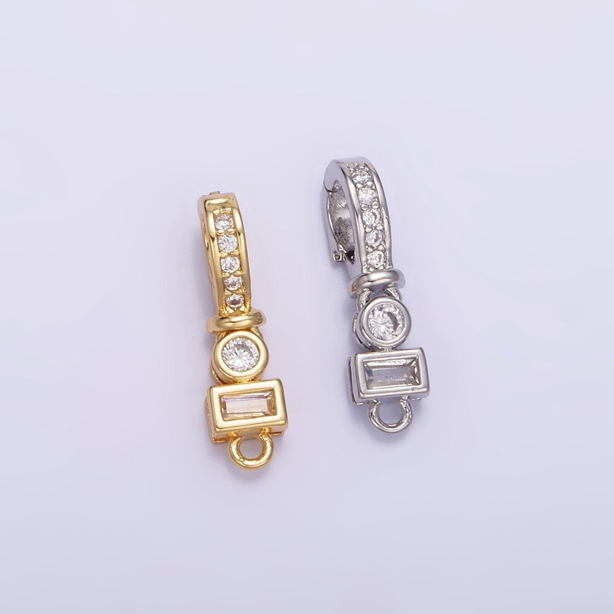 14K Gold Filled CZ Round Baguette Micro Paved Bail Findings in Gold & Silver | Z720 - DLUXCA