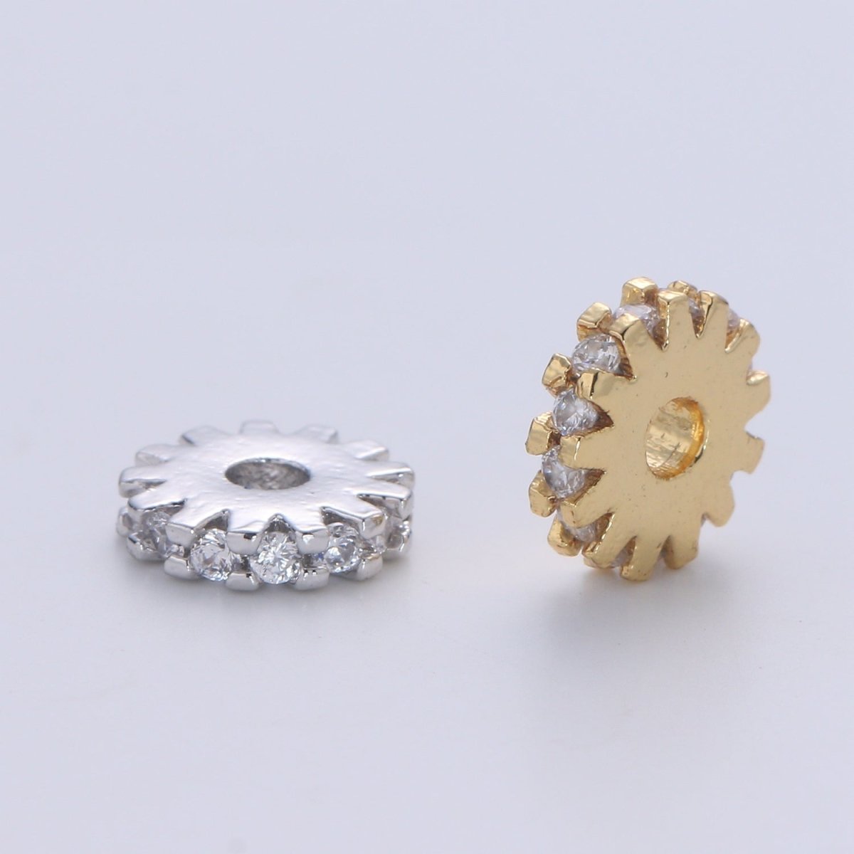 14K Gold Filled CZ Roundels SPACER Bead, Cubic Zirconia CZ Micro Pave Spacer Beads, 8MM B-684 B-685 - DLUXCA