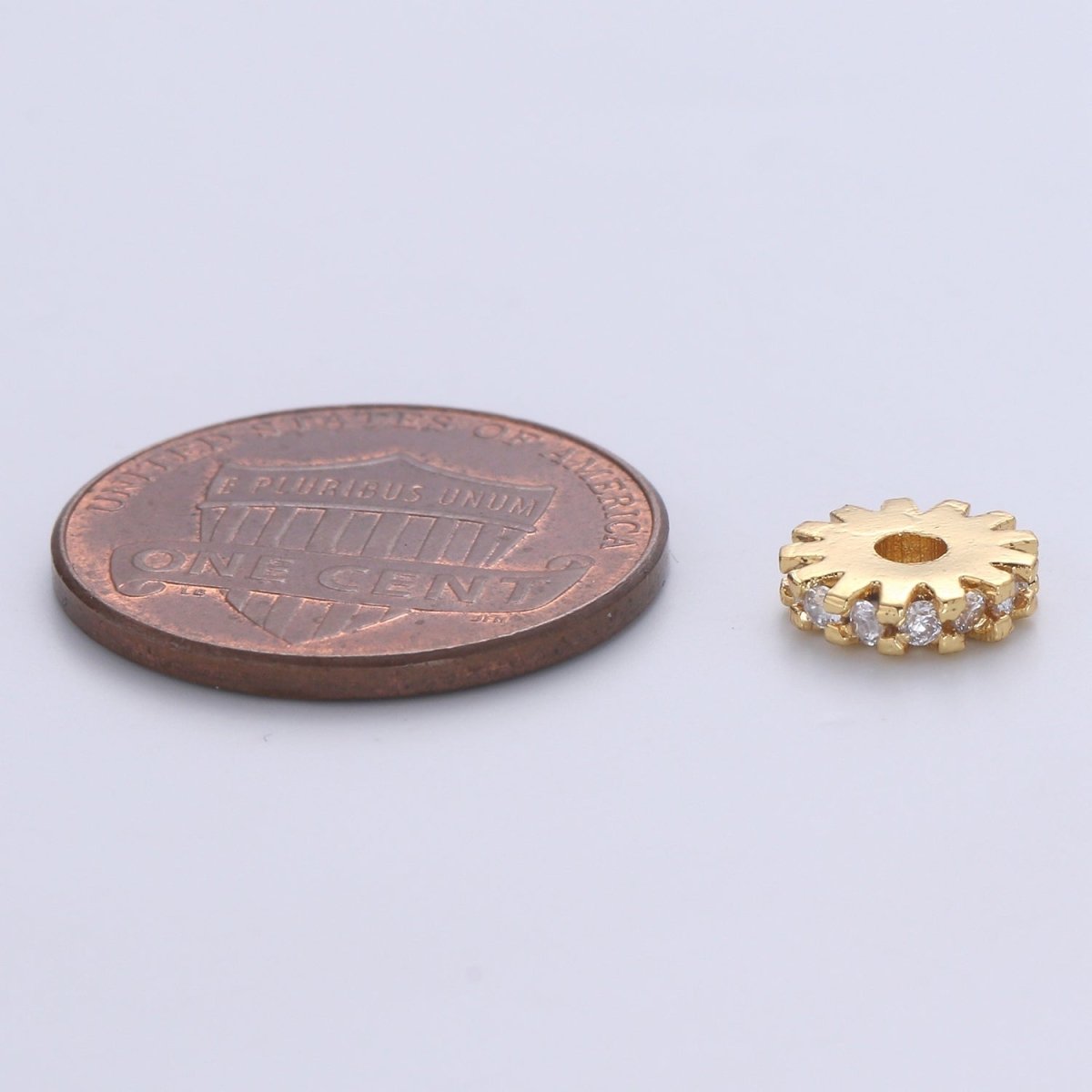 14K Gold Filled CZ Roundels SPACER Bead, Cubic Zirconia CZ Micro Pave Spacer Beads, 8MM B-684 B-685 - DLUXCA