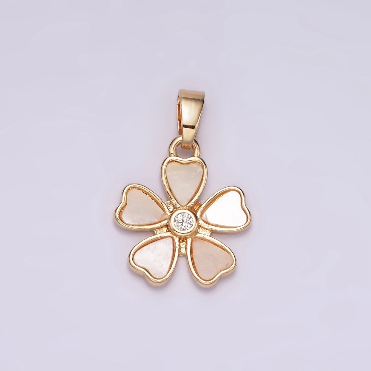 14K Gold Filled CZ Shell Pearl Petal Flower Bezel Pendant in Gold & Silver | AH128 - DLUXCA