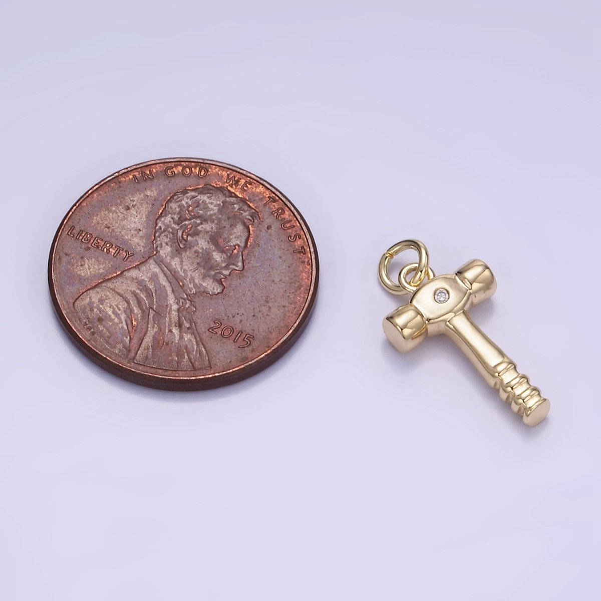 14K Gold Filled CZ Sledge Hammer Construction Tool Mini Charm | W560 - DLUXCA