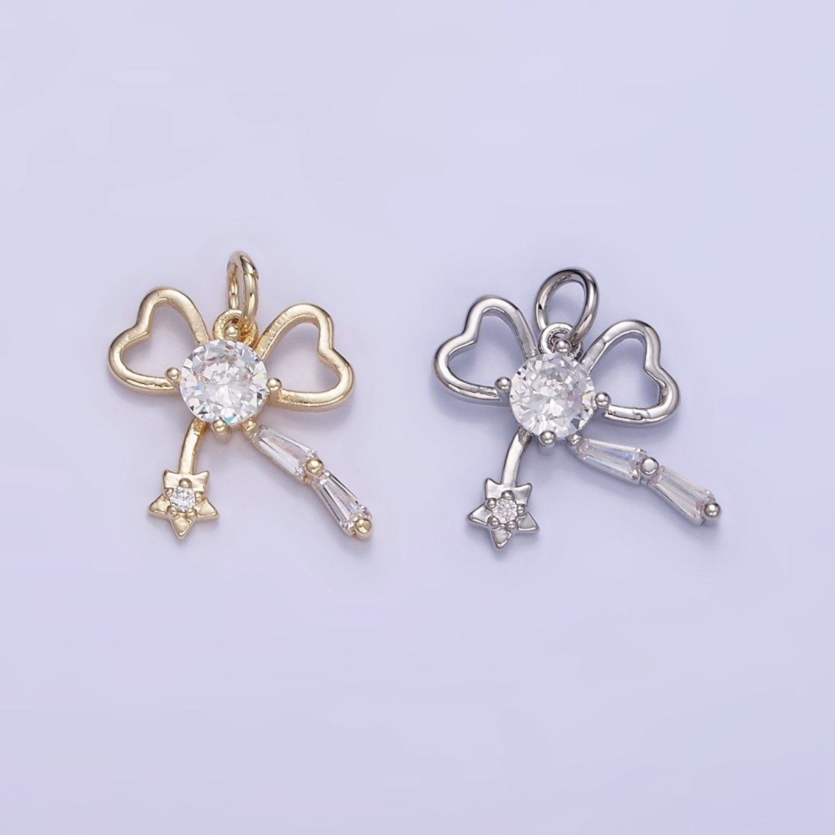 14K Gold Filled CZ Star Ribbon Mini Charm in Gold & Silver | W588 - DLUXCA