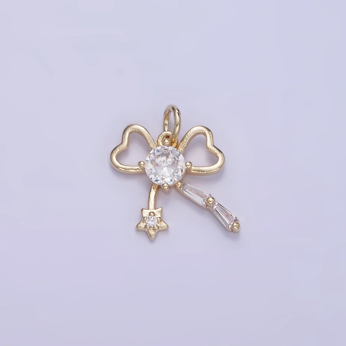14K Gold Filled CZ Star Ribbon Mini Charm in Gold & Silver | W588 - DLUXCA