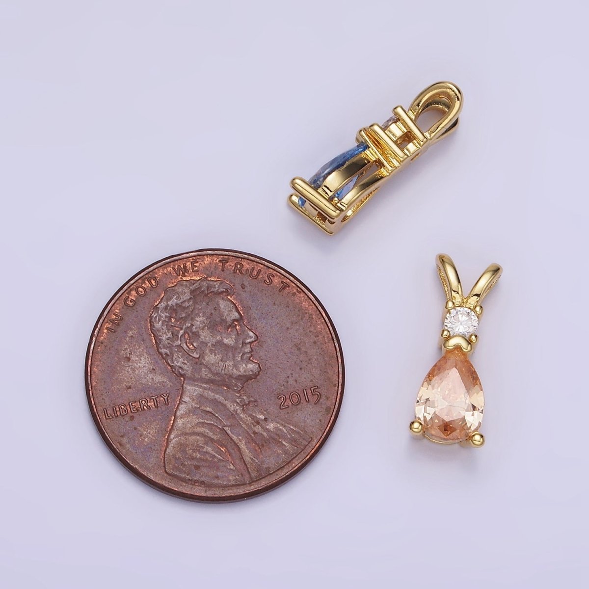 14K Gold Filled CZ Teardrop Birthstone Double Bail Pendant in Gold & Silver | AA1207 - AA1218 - DLUXCA