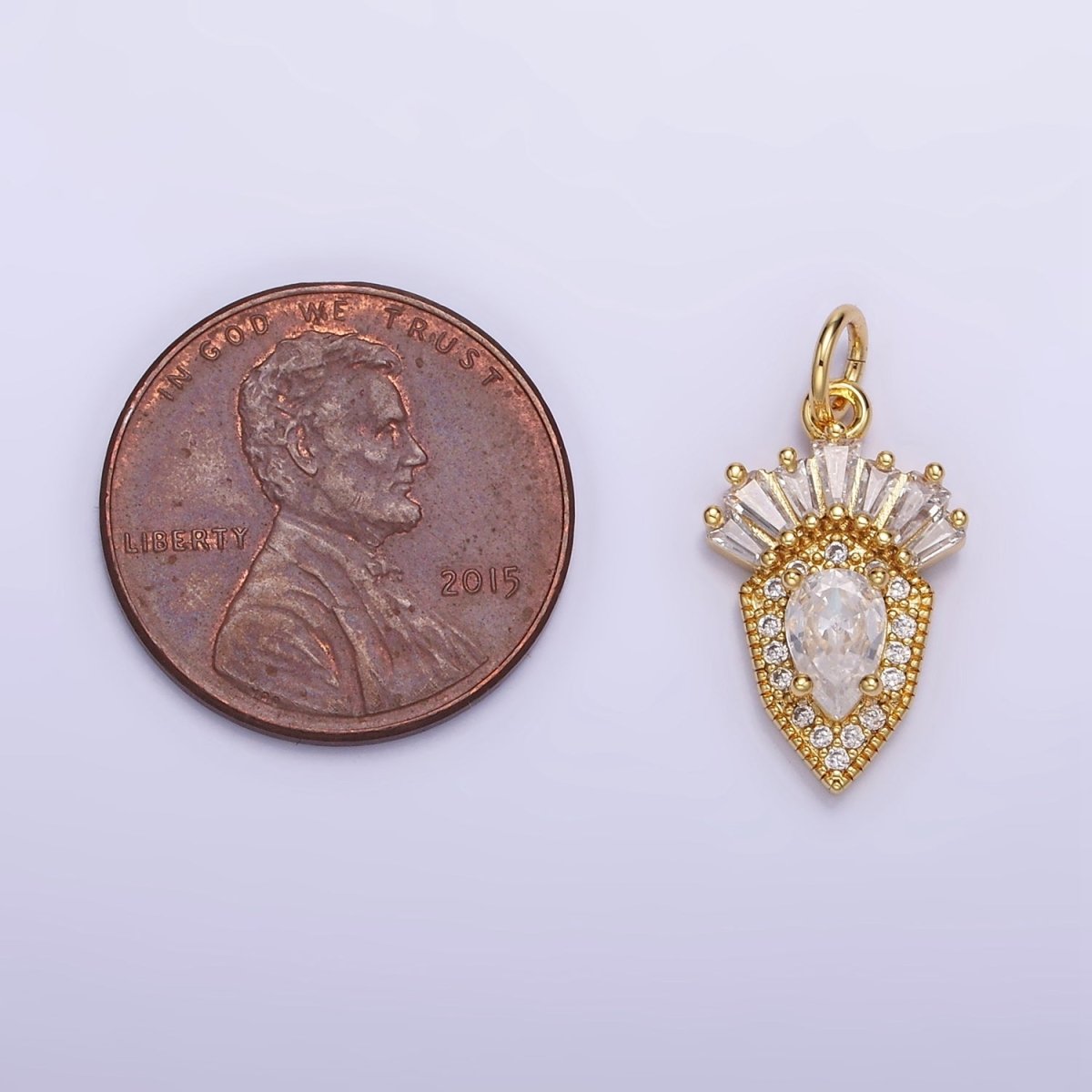 14K Gold Filled CZ Teardrop Micro Paved Baguette Sphere Charm | W523 - DLUXCA