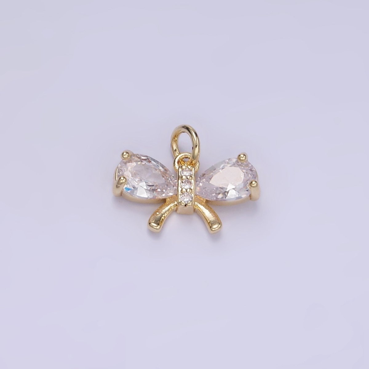 14K Gold Filled CZ Teardrop Micro Paved Ribbon Bow Charm in Gold & Silver | W545 - DLUXCA