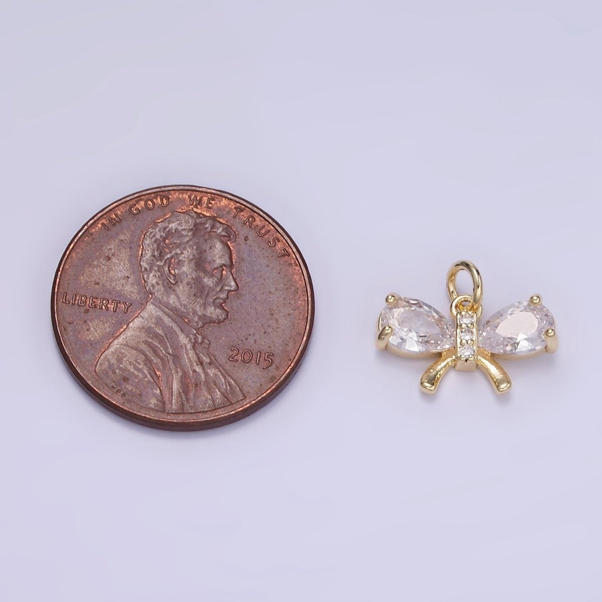 14K Gold Filled CZ Teardrop Micro Paved Ribbon Bow Charm in Gold & Silver | W545 - DLUXCA