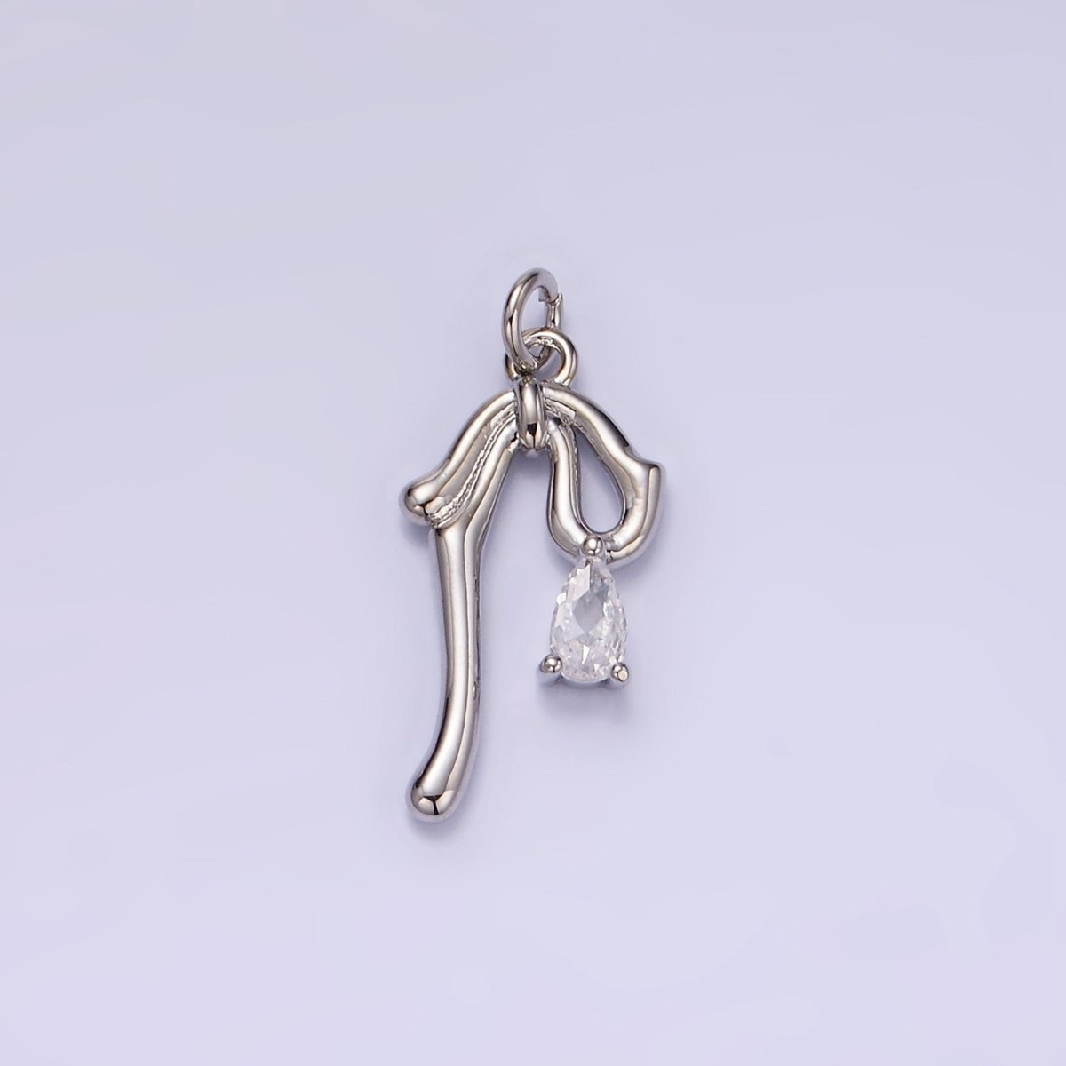 14K Gold Filled CZ Teardrop Molten Drop Ribbon Bow Charm in Gold & Silver | W544 - DLUXCA