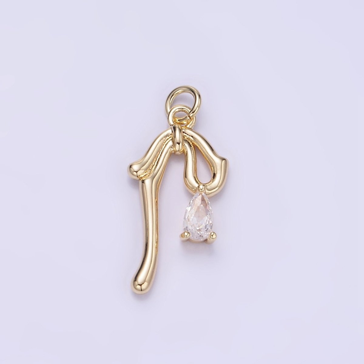 14K Gold Filled CZ Teardrop Molten Drop Ribbon Bow Charm in Gold & Silver | W544 - DLUXCA