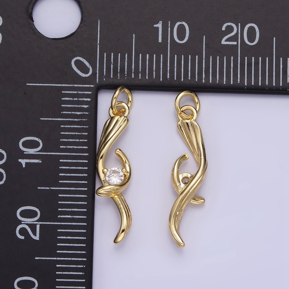 14K Gold Filled CZ Twirled Lined Leaf Nature Charm | AG733 - DLUXCA