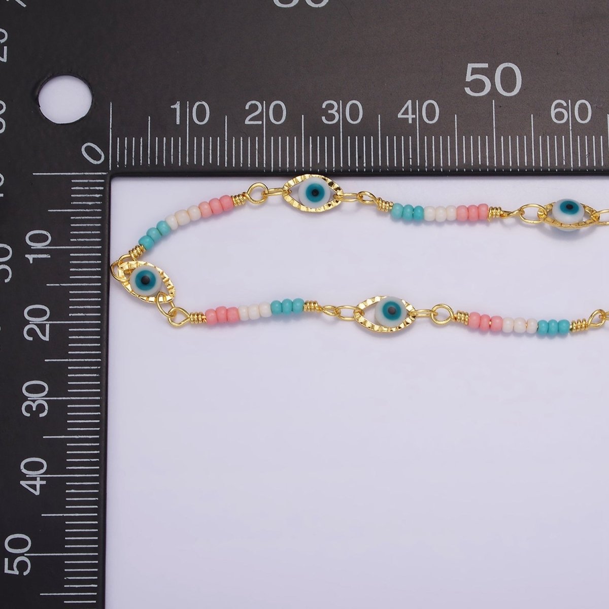 14K Gold Filled Dainty Evil Eye Chain Marque Shape Bead Enamel Chain by Yard Colorful Beaded Unfinished Chain | ROLL-1417 ROLL-1418 Clearance Pricing - DLUXCA