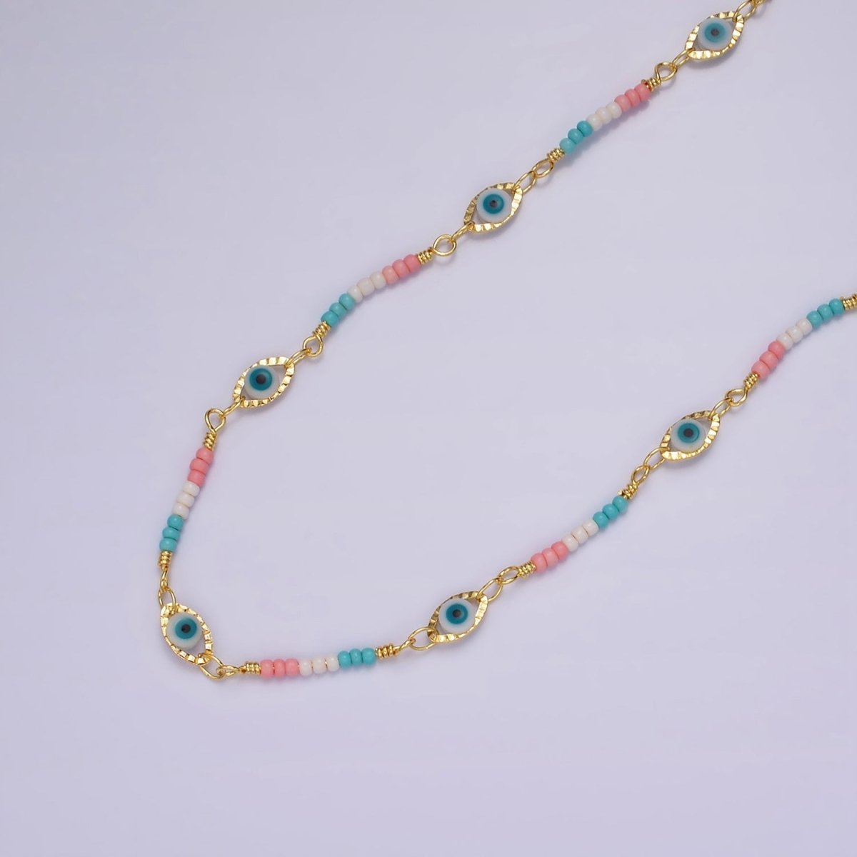 14K Gold Filled Dainty Evil Eye Chain Marque Shape Bead Enamel Chain by Yard Colorful Beaded Unfinished Chain | ROLL-1417 ROLL-1418 Clearance Pricing - DLUXCA