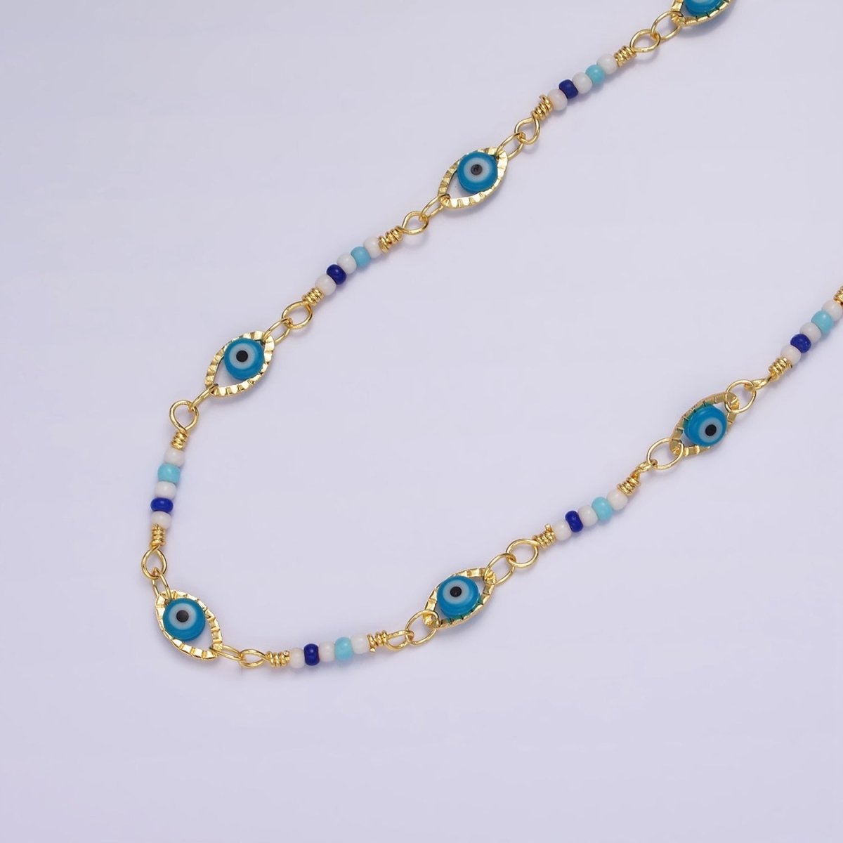 14K Gold Filled Dainty Evil Eye Chain Marque Shape Bead Enamel Chain by Yard Colorful Beaded Unfinished Chain | ROLL-1417 ROLL-1418 Clearance Pricing - DLUXCA