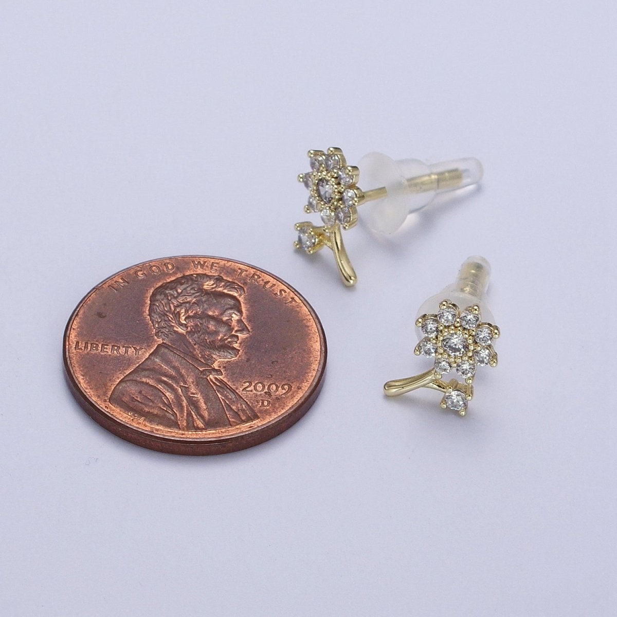 14K Gold Filled Dainty Forget-Me-Not Flower Clear CZ Stud Earring | AB131 - DLUXCA