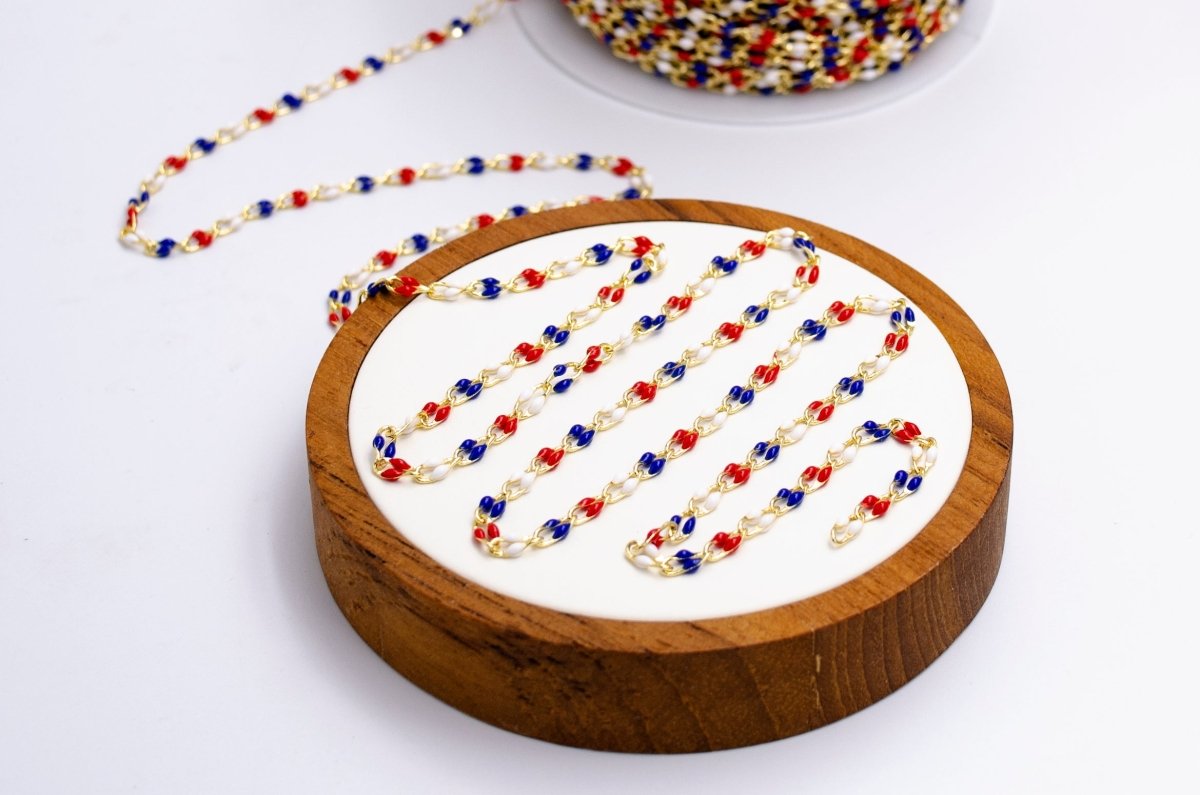 14k Gold Filled Dainty Gold Oval Cable Link Chain Neon Enamel Chain by Yard, Unfinished Chain For Jewelry Supply | ROLL-598 to ROLL-608 ROLL-1075 ROLL-1405 - DLUXCA