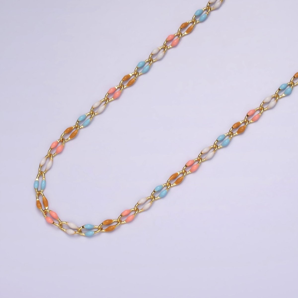 14k Gold Filled Dainty Gold Oval Cable Link Chain Neon Enamel Chain by Yard, Unfinished Chain For Jewelry Supply | ROLL-598 to ROLL-608 ROLL-1075 ROLL-1405 - DLUXCA