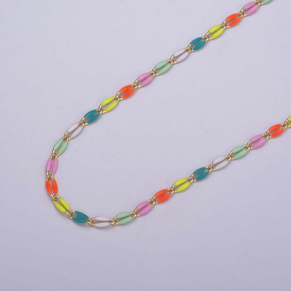 14k Gold Filled Dainty Gold Oval Cable Link Chain Neon Enamel Chain by Yard, Unfinished Chain For Jewelry Supply | ROLL-598 to ROLL-608 ROLL-1075 ROLL-1405 - DLUXCA