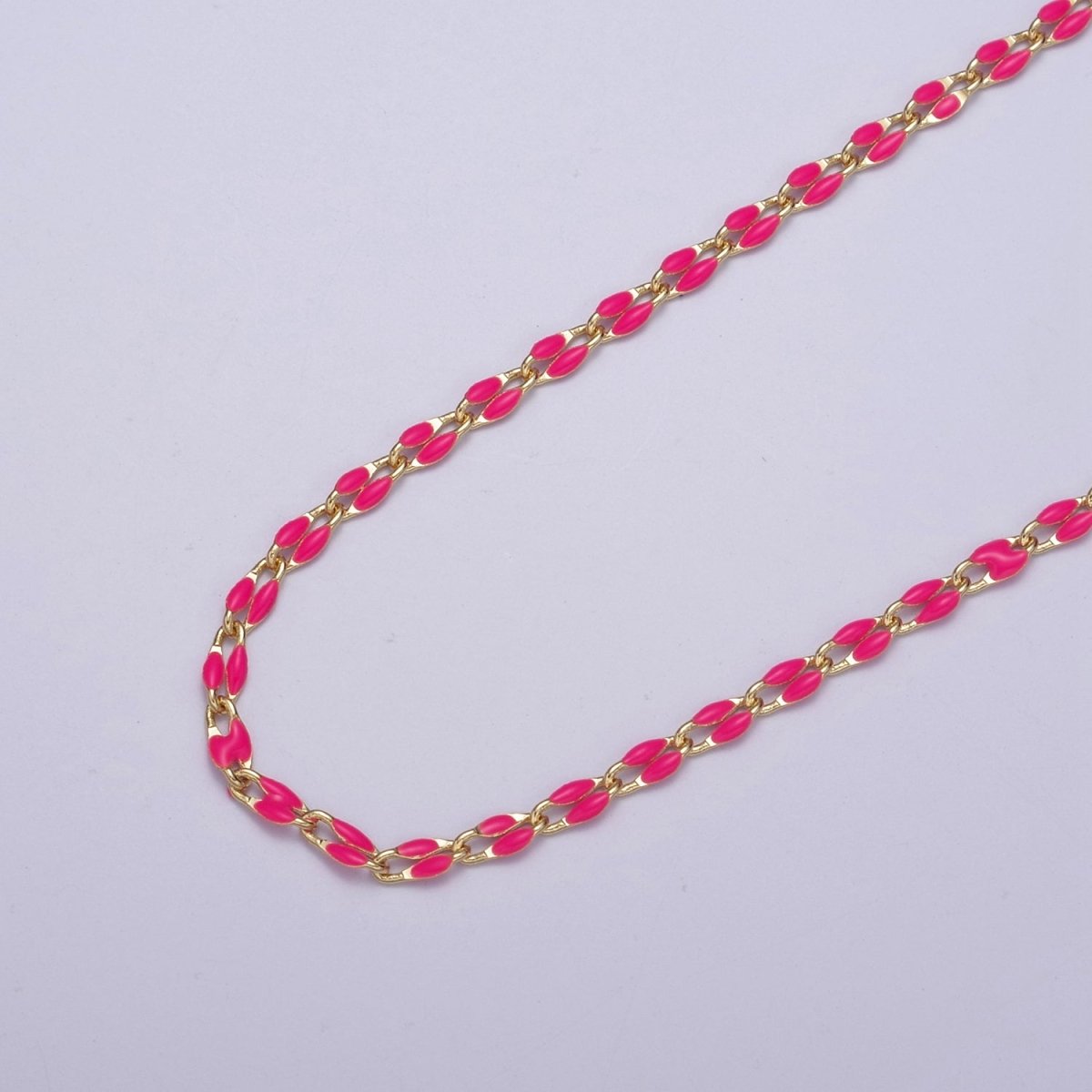 14k Gold Filled Dainty Gold Oval Cable Link Chain Neon Enamel Chain by Yard, Unfinished Chain For Jewelry Supply | ROLL-598 to ROLL-608 ROLL-1075 ROLL-1405 - DLUXCA