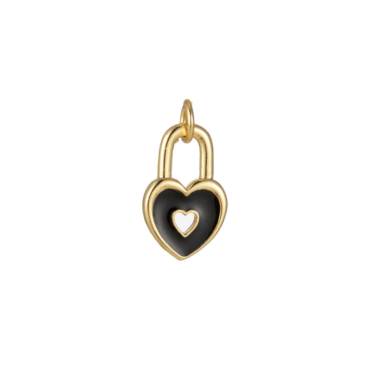14k Gold Filled Dainty Heart Padlock Charm Colorful Enamel Lock Charm for Necklace Bracelet Jewelry Making Black Blue Pink Green Orange Purple E-794-E-803 - DLUXCA