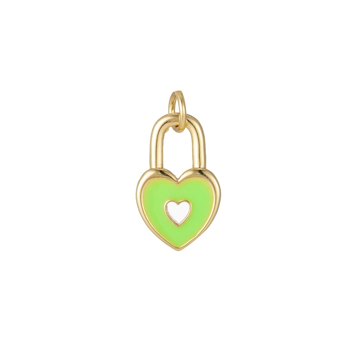 14k Gold Filled Dainty Heart Padlock Charm Colorful Enamel Lock Charm for Necklace Bracelet Jewelry Making Black Blue Pink Green Orange Purple E-794-E-803 - DLUXCA