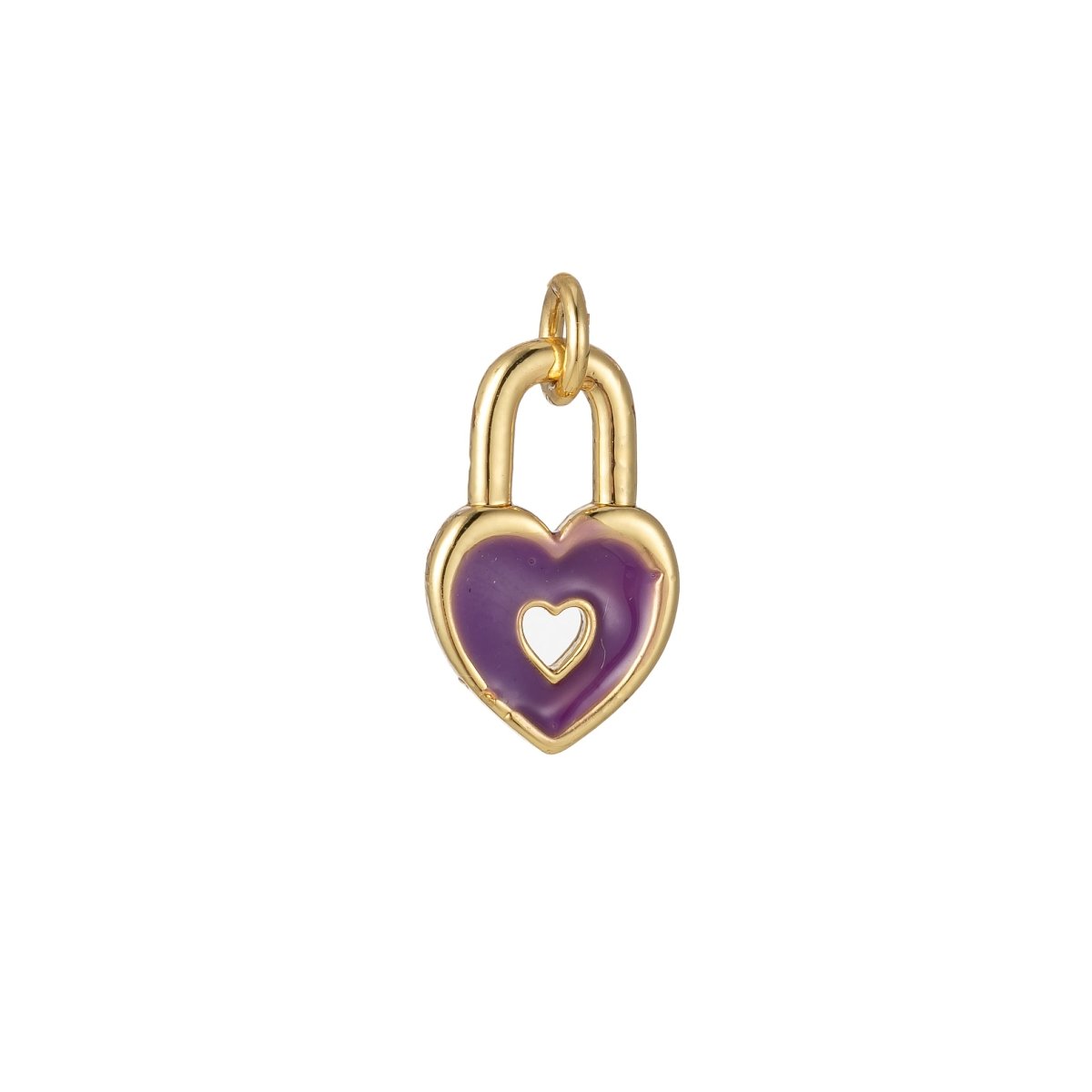 14k Gold Filled Dainty Heart Padlock Charm Colorful Enamel Lock Charm for Necklace Bracelet Jewelry Making Black Blue Pink Green Orange Purple E-794-E-803 - DLUXCA
