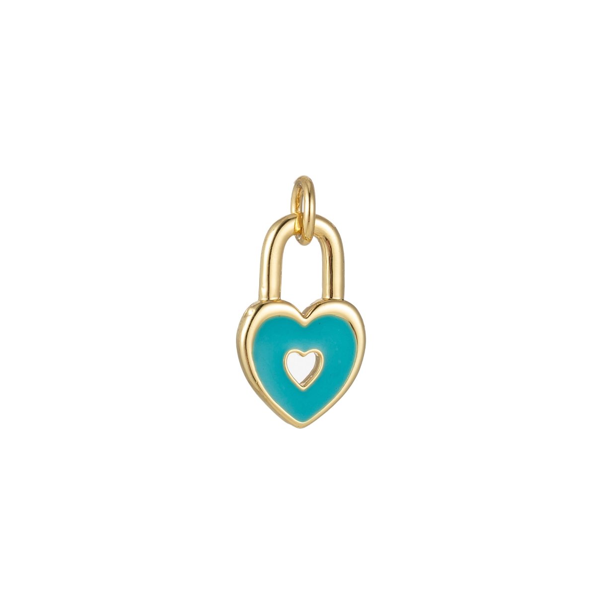 14k Gold Filled Dainty Heart Padlock Charm Colorful Enamel Lock Charm for Necklace Bracelet Jewelry Making Black Blue Pink Green Orange Purple E-794-E-803 - DLUXCA