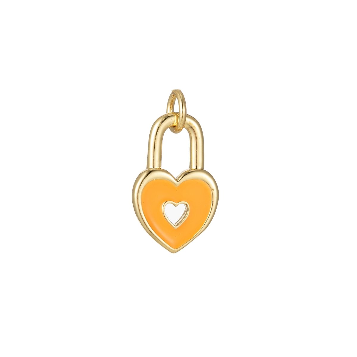 14k Gold Filled Dainty Heart Padlock Charm Colorful Enamel Lock Charm for Necklace Bracelet Jewelry Making Black Blue Pink Green Orange Purple E-794-E-803 - DLUXCA