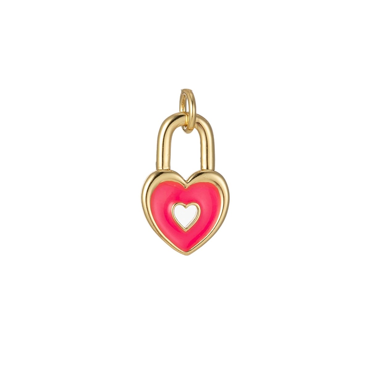 14k Gold Filled Dainty Heart Padlock Charm Colorful Enamel Lock Charm for Necklace Bracelet Jewelry Making Black Blue Pink Green Orange Purple E-794-E-803 - DLUXCA