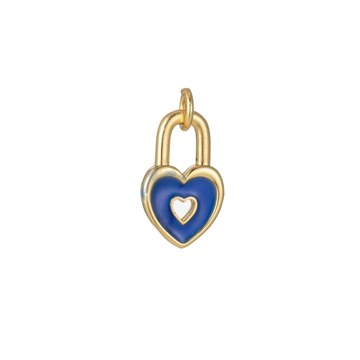 14k Gold Filled Dainty Heart Padlock Charm Colorful Enamel Lock Charm for Necklace Bracelet Jewelry Making Black Blue Pink Green Orange Purple E-794-E-803 - DLUXCA