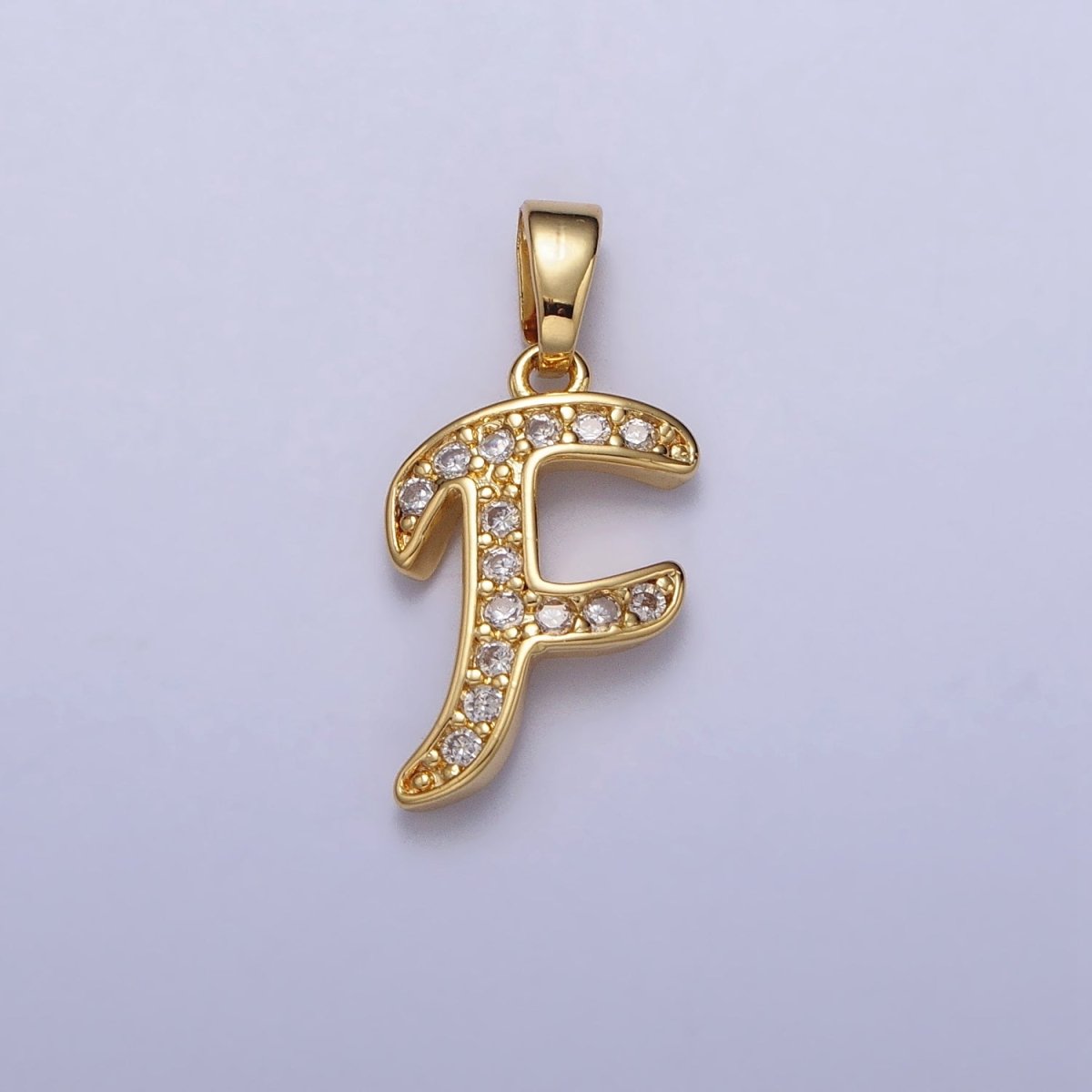 14K Gold Filled Dainty Initial Letter Script A-Z Micro Paved CZ Personalized Pendant | AA117 - AA142 - DLUXCA