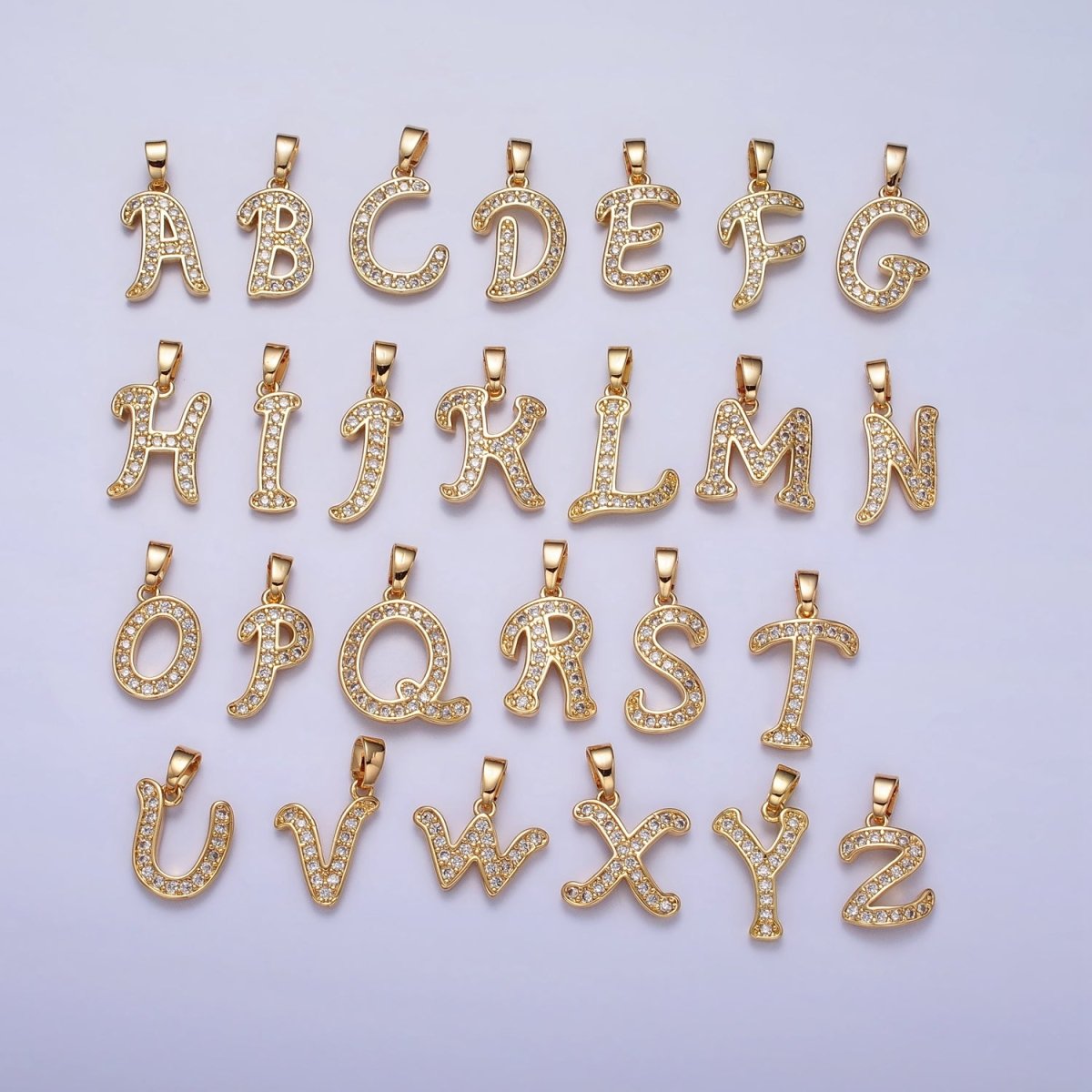 14K Gold Filled Dainty Initial Letter Script A-Z Micro Paved CZ Personalized Pendant | AA117 - AA142 - DLUXCA